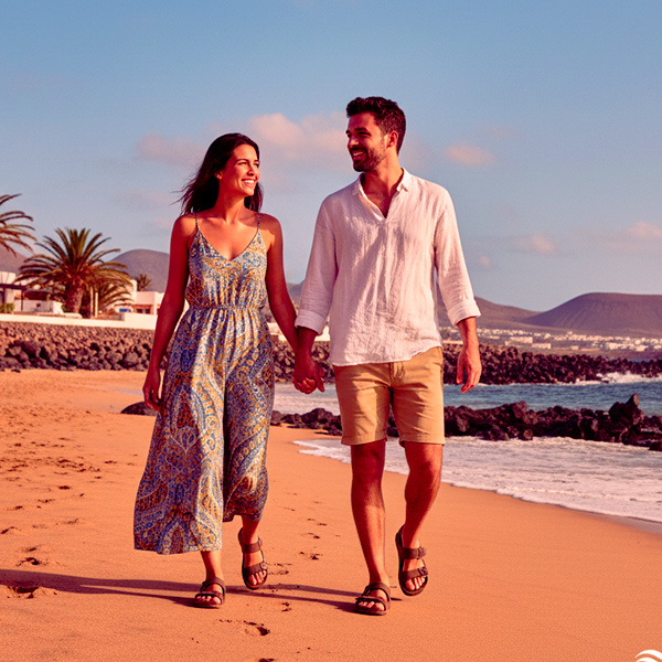 Couple walking along Jandía Beach