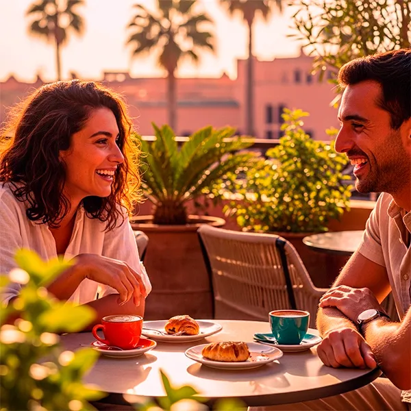 Couple prenant le petit-déjeuner à Gueliz