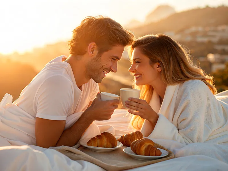 Pareja desayunando en Mallorca